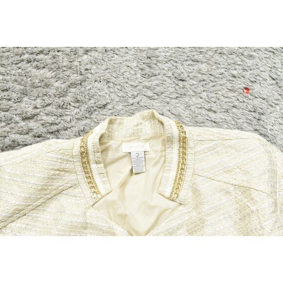 Chico's Size 2 Plus Brown Blazer Polyester Jacket Open Front Lined Gold Accents - Picture 8 of 8